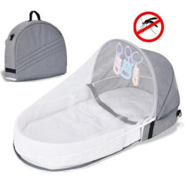 Imagem de Berço Portátil com Mosquiteiro para Bebê, Cinza, 80x40x46cm, Ninho Redutor Acolchoado, Dobrável, Proteção contra Insetos