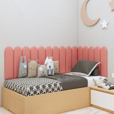 Imagem de Cabeceira Estofada Modular Nuvem 20x60 — Suede Macio, Instalação Sem Furos, Decorativa para Cama Solteiro Casal Queen King(ROSA GOIABA,1)