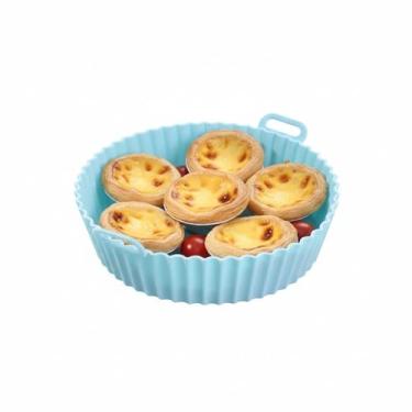Imagem de Forma de Silicone Redonda para Air Fryer, Conjunto com 2 Cestos Reutilizáveis em Azul Turquesa, Acessório para Fritadeira Elétrica