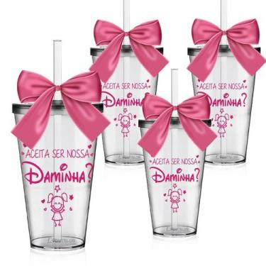 Imagem de Kit 4 Copos Lembrancinha Personalizado Daminha - Casamento - Krystalon