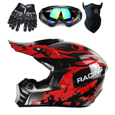 Imagem de TTMiku Capacete infantil para motocicleta, motocross, off-road, motocicleta, quadriciclo, UTV, Street Bike, Casco, combo de luvas, máscara de óculos (aprovada pelo DOT), camuflagem vermelha, GG