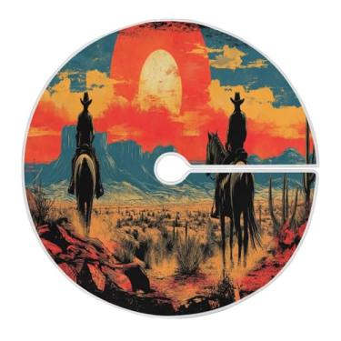 Imagem de Blueangle Saia de árvore de Natal de caubói do oeste americano de 90 cm - poliéster macio e resistente a rugas, decoração de férias para festas de Natal, árvore festiva e decoração de casa (207)