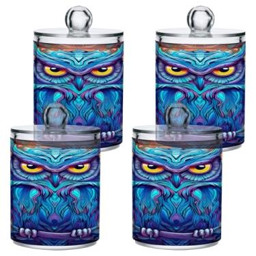 Imagem de ATTX Dispensador de suporte Qtip de coruja neon para bola de algodão, cotonete, frasco de boticário transparente, decoração de casa, pote de armazenamento de cozinha, pacote com 4 (636)