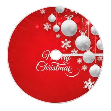 Imagem de SEHANY Saia para árvore de Natal, 122 cm, bola de Natal, flocos de neve, árvore vermelha, decoração de árvore de Natal, tapetes para decoração de festa de Natal em casa