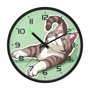 Imagem de SEHANY Relógio de parede de gato fofo, silencioso, sem tique-taque, operado por bateria, controle de som, luz noturna, relógios de parede para sala de estar, cozinha, quarto, escritório, decoração de