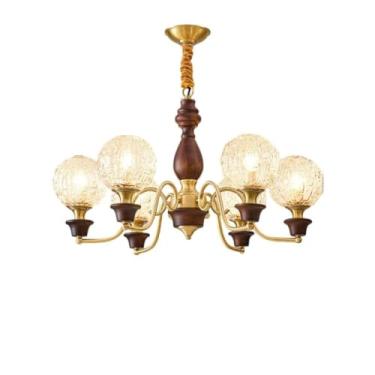 Imagem de Luminária pendente francesa retrô em madeira maciça e lustre de luxo vintage americano – Iluminação de espectro total com proteção ocular | Ideal para sala de estar, sala de jantar e quarto