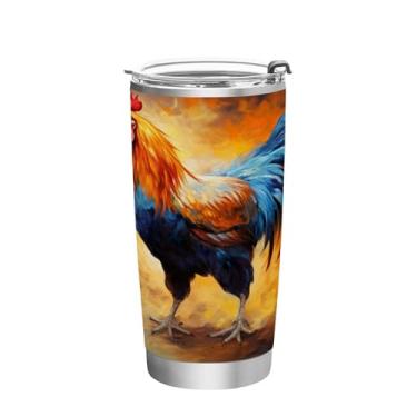 Imagem de Blueangle Copo de 590 ml com tampa e canudo, copo de café com água isolada a vácuo de aço inoxidável, caneca de viagem de galo colorido, copo térmico para bebidas quentes e frias (269)