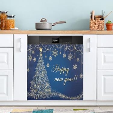 Imagem de ATTX Capa de ímã de lava-louças de árvore de flocos de neve de Natal, 58 cm C x 66 cm A decoração da capa frontal da máquina de lavar louça, decalques de armário doméstico adesivos de eletrodomésticos