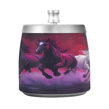 Imagem de SEHANY Cinzeiro majestoso para cavalos de corrida com tampa para cigarro, à prova de vento, sem fumaça, aço inoxidável, cinzeiro para uso interno, externo, grande, inodoro, para fumantes, decoração de