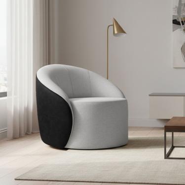 Imagem de Poltrona Sala Orgânica Lua Fixa Sintético Pu Preto/linho Cinza D03 - D'rossi