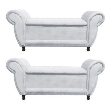 Imagem de Kit 02 Recamier Com Baú Itália Namoradeira Calçadeira Suede Cinza