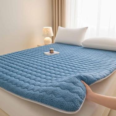 Imagem de Yadlan Colchão de chão japonês, lã de cordeiro e algodão, colchão futon dobrável, tamanho completo (90 x 200 cm), cinza, azul de pelúcia 135 x 200 cm