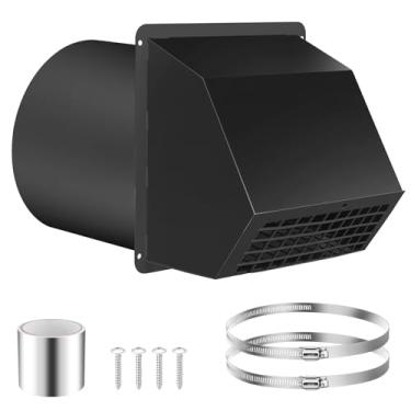 Imagem de Ventilação de parede com capuz de 10 cm com tela e amortecedor, tampa de ventilação de exaustão de parede de aço galvanizado com grampos de duto e fita de alumínio para exaustor e secador de cozinha