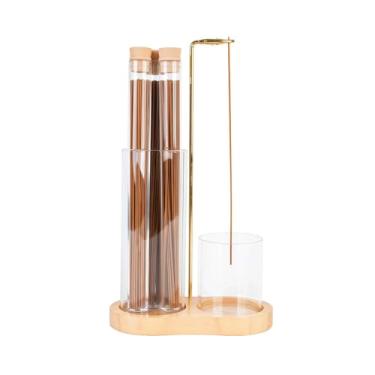 Imagem de Suporte de incenso 2 em 1 para palitos, suporte de incenso de madeira anticinzas, conjunto de queimadores com coletor de cinzas de vidro e 3 tubos de armazenamento para mulheres, meditação, ioga, spa