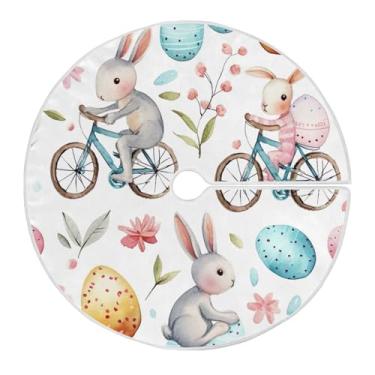 Imagem de Qilmy Ovos de Páscoa e coelhos (3) Saia de árvore de Natal 120 cm, camurça para árvore de Natal Skir adequada para decoração de armário em ambientes internos e externos, festas, escritórios, lojas