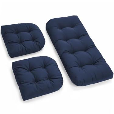 Imagem de Tycdiose 3 peças de almofadas de vime para cadeira de vime, à prova d'água, para ambientes externos, almofada para cadeira de vime para móveis de pátio, 1 sofá e 2 almofadas espessas em forma de U