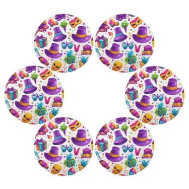 Imagem de Wassud Jogo americano conjunto de 6 chapéus de carnaval tapetes de mesa redondos para cozinha e jantar tapetes laváveis resistentes ao calor decoração de mesa 39 cm
