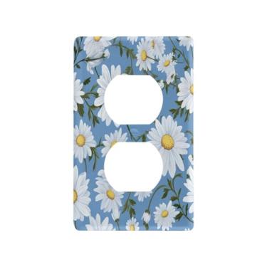Imagem de Wassud Placa de cobertura de interruptor de luz, capas de tomada decorativas, placa de parede para tomadas elétricas, padrão de margarida branca, duplex 11 x 6 cm