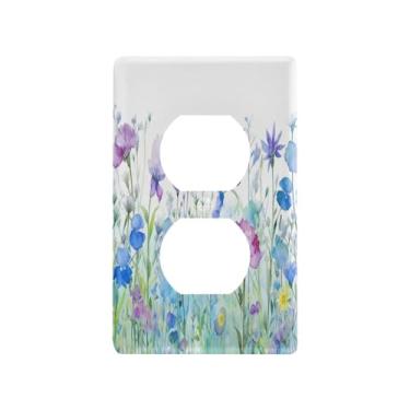 Imagem de Wassud Capa de interruptor de luz decorativa placa de parede para tomadas elétricas campo de flores aquarela (2) duplex 4,53 x 2,76 polegadas