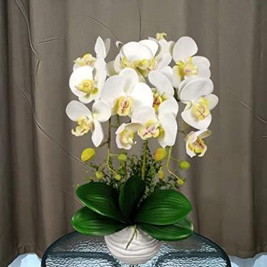 Imagem de LMJYU Flor artificial com vaso de orquídea flores artificiais Phalaenopsis Orquídea Bonsai com vaso de cerâmica, flor falsa, borboleta, mariposa, orquídea (E)