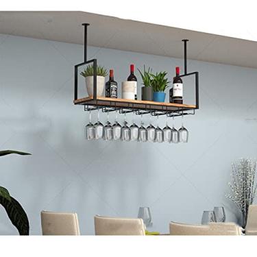 Imagem de Rack de vinho pendurado na parede rack de vinho de metal americano rack de vinho rack de teto para copos de vinho/rack de plantas armazenamento de teto de cabeça para baixo