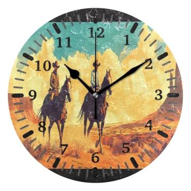Imagem de CEBUGI 1 relógio de parede Cowboys montando 1 relógio de parede operado por bateria relógios de parede silenciosos sem tique-taque para cozinha, banheiro, quarto, escritório, decoração 25,4 cm