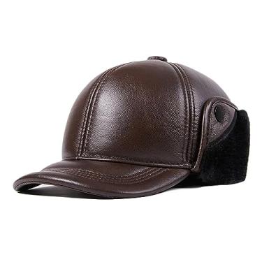 Imagem de Boné de beisebol masculino de couro de inverno ao ar livre com viseira chapéu de aba de orelha quente chapéu de caça chapéu de aviador de pele sintética boné bomber (B-G