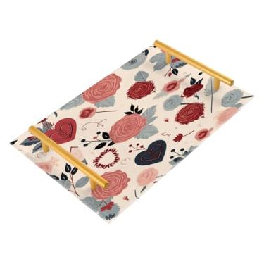 Imagem de Wassud Bandeja de banheiro com flores de rosa e coração, bandejas de perfume, alça de maquiagem, mesa de balcão de cozinha, 30 x 20 cm