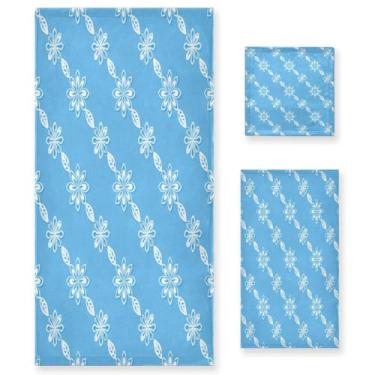 Imagem de Wassud Conjunto de 3 toalhas de banho de flor de linha branca, toalhas super macias e absorventes para banheiro, toalhas de banho de secagem rápida, toalha de banho para academia, spa, hotel