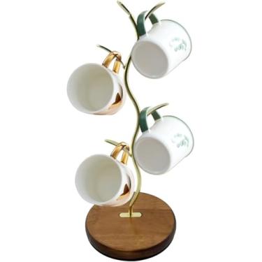 Imagem de Mi hogar Suporte de caneca, árvore de caneca de bancada, suporte de cápsulas de café com suporte para canecas, acessório de balcão de café e organizador de cozinha (fileira única - dourado)