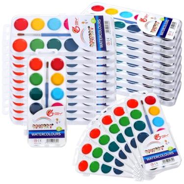 Imagem de Conjunto de 24 peças de tinta aquarela, conjunto de tintas de aquarela laváveis de 12 cores a granel com pincel para lembrancinhas de festa de aniversário de família, presentes, professores
