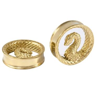 Imagem de Piercingpops 2 alargadores de orelha de cobra de aço inoxidável 316L expansor de orelha com alargador duplo alargador piercing calibre de orelha joia corporal 6 mm-25 mm, 1"(25mm), Aço inoxidável, Sem