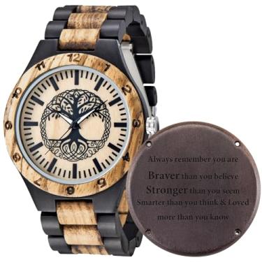 Imagem de Relógio de pulso masculino de madeira feito à mão com gravação personalizada, leve, analógico, quartzo, personalizado, madeira, Q1087-A