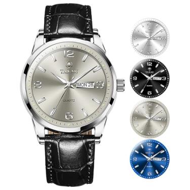 Imagem de Taxau Relógios de couro masculinos de luxo, analógicos, pulseira marrom, casual, número, relógio clássico, à prova d'água, mostrador grande, relógio social masculino com data de dia, luminoso, reloj