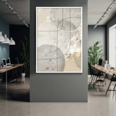 Imagem de Quadro com Moldura Abstrato linhas Bege Cinza Marrom Decorativo Grande Sala Quarto Hall