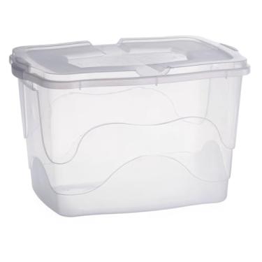 Imagem de Caixa Organizadora Grande 34L Com Tampa Transparente Plástica Container Roupas Livros Brinquedos(03)