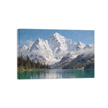 Imagem de Arte de parede paisagem imagem em tela - neve montanha lago - decoração moderna impressão de pintura para sala de estar pronto para pendurar 20x30cm8x12in tela embrulhada