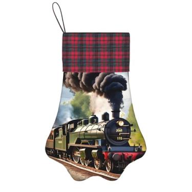 Imagem de Meias de Natal com estampa de trem a vapor, animais de estimação, decoração de Natal, cães, gatos, árvores, doces, presente, conveniente