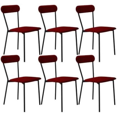 Imagem de Kit 06 Cadeiras Estofada Para Sala De Jantar Liora Preto C01 Veludo Ve