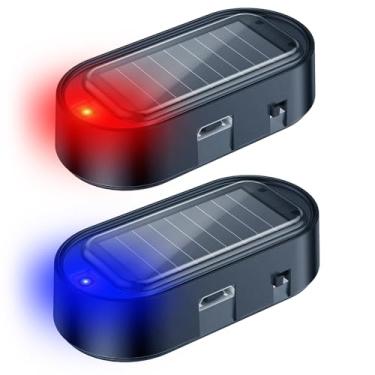 Imagem de ELECTOP 2 peças de luz de alarme de carro falsa de energia solar, antirroubo, luz de aviso de segurança automotiva com porta de carregamento USB, sistema de alarme falso de carro de fácil instalação