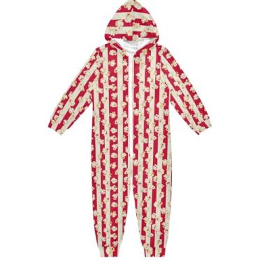 Imagem de Macacão infantil preto e branco com bolinhas, macacão de uma peça, fantasia de cosplay de Halloween para meninos e meninas, 5-14 anos, Pipoca listrada - 2, 7-8 Anos