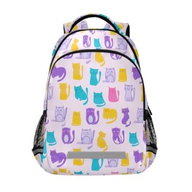 Imagem de ODAWA Cute Cats Light Pink Kids Backpack for Girls Boys Youth Bookbag with Reflective Strips and Chest Strap Fits 13 Inch Laptop