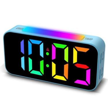Imagem de Relógio Digital Despertador de Cabeceira Regulável - Luz Noturna Colorida, Alarme Duplo, Volume Alto Ajustável, Ideal para Quarto e Dormitório (azul)