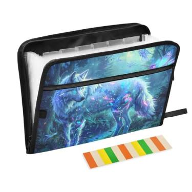 Imagem de Pasta organizadora de arquivos sanfonada de lobo branco com olhos azuis para tamanho carta e tamanho A4 para material de escritório escolar