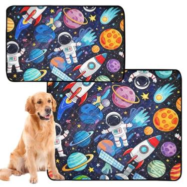 Imagem de Almofadas de xixi laváveis para animais de estimação, tapete impermeável para gaiola, planetas espaciais, astronautas, gatos, reutilizáveis, absorventes para animais de estimação, almofadas de