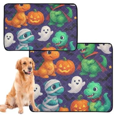 Imagem de Almofada reutilizável para fazer xixi para animais de estimação, dinossauros de desenho fofo, lavável, impermeável, para cães, à prova de vazamento, almofadas de penico para cães, médio + grande