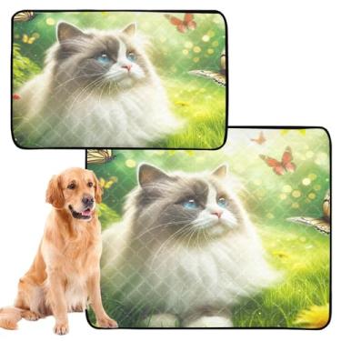 Imagem de TSENQUE Cute Ragdoll tapetes laváveis com estampa de gato, tapetes reutilizáveis para animais de estimação à prova de vazamento para cães, tapete impermeável para cercadinho para cães, pequeno x