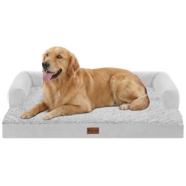 Imagem de Casa Paw Camas ortopédicas para cães extragrande, à prova d'água, espuma para ovos, GG, com laterais 104 x 68 cm, sofá-camas laváveis para cães grandes com capa removível e fundo antiderrapante, cinza