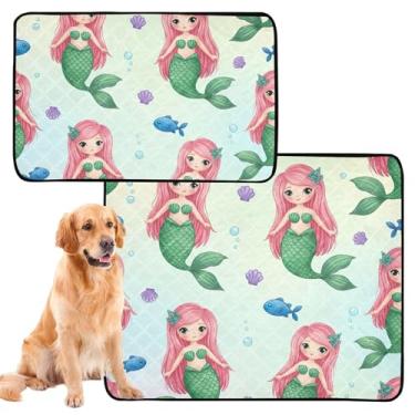 Imagem de Almofadas laváveis para cães de estimação, almofadas de xixi, reutilizáveis, fofas, rosa, sereia, mar, bege, tapete de treinamento de filhotes, à prova de vazamento, impermeável, tapete de cercadinho