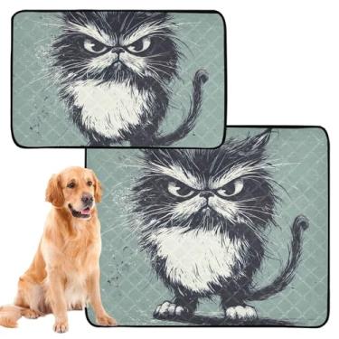 Imagem de TSENQUE Almofadas de xixi laváveis para cães de estimação, tapete reutilizável para gatos, irritado, engraçado, absorvente para cães, tapete impermeável para cercadinho para cães, médio + grande